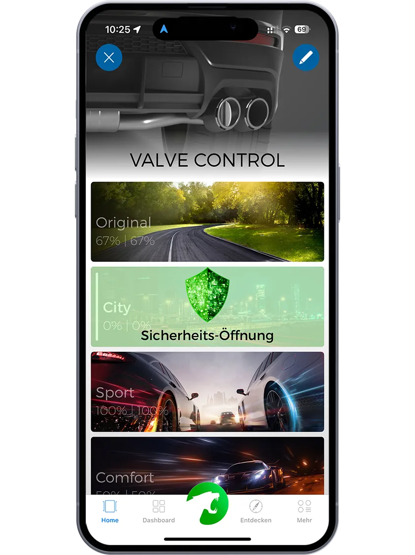Maxhaust-App: Sicherheits-Öffnung schützt den Motor